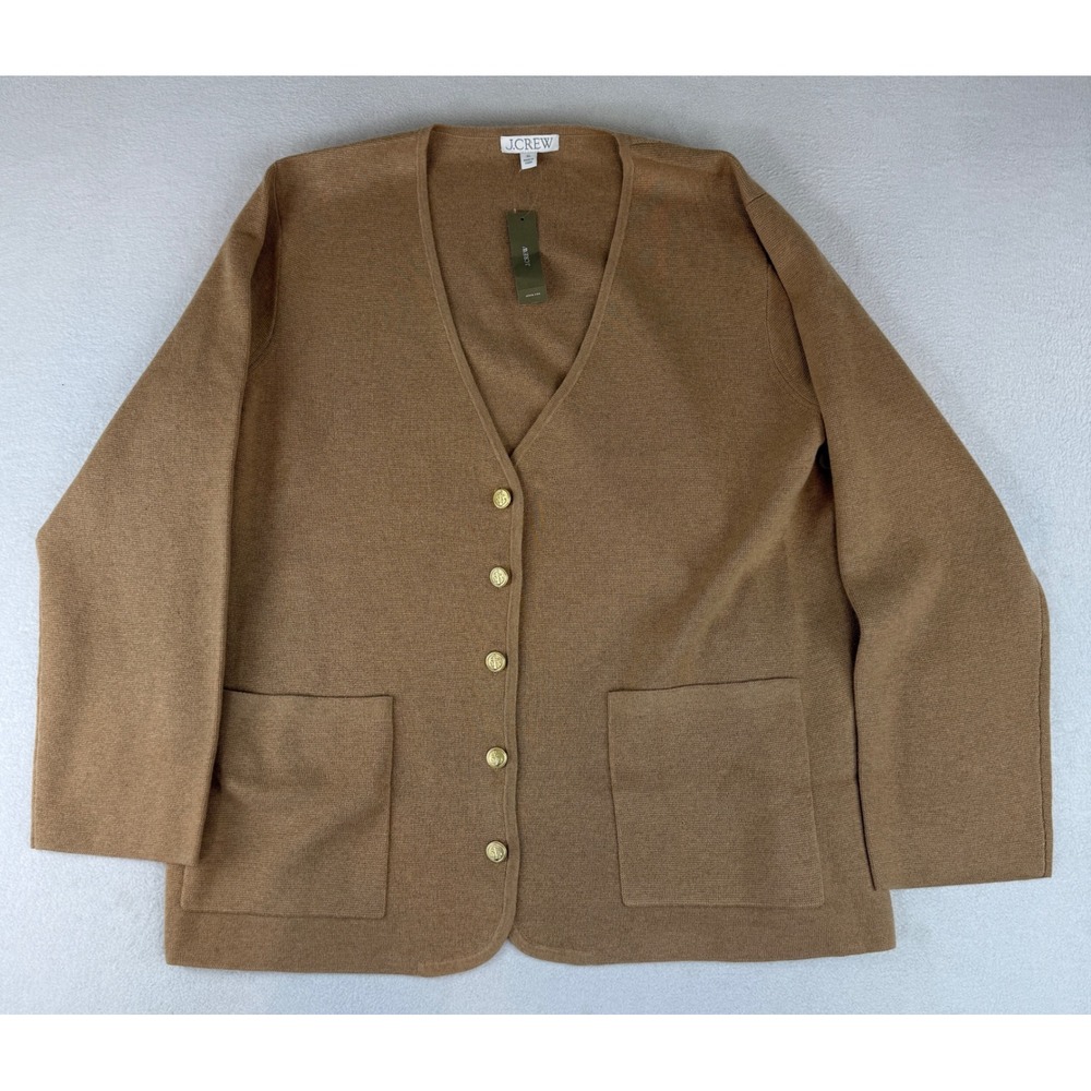 J.Crew Cardigan Sweater Womens XL Brown Merino Wool Blend Gold Button‎ BV316